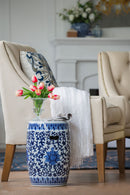 Ceramic Garden Stool, Small Side Tabel - White / Blue by Unique Piece Furniture