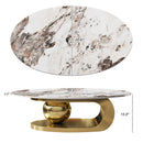 49.2 Inches Oval Faux Marble Coffee Table for Living Room with Stainless Steel Base by HouseOfZazla