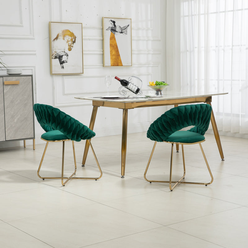 Accent Chairs Set of 2, Velvet Side Chairs with Gold Legs, Mid-Century Upholstered Dining Chairs for Living Room, Kitchen, Bedroom, Beauty Room