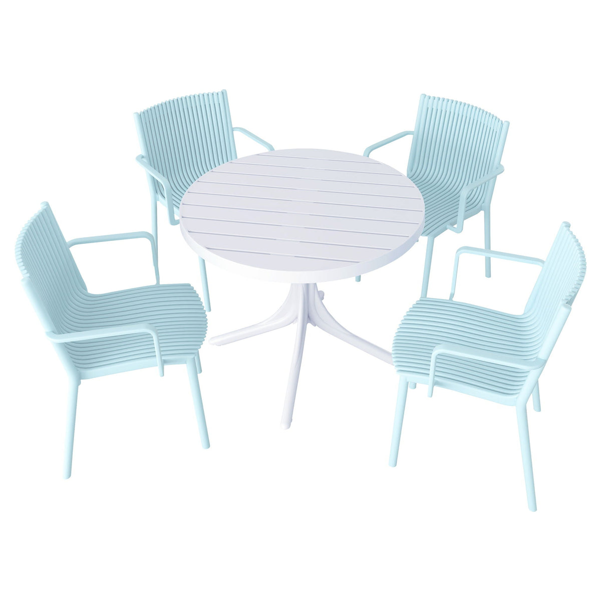4 Modern Stackable Plastic Armchair Matched With Round Table, photo 30 of 31