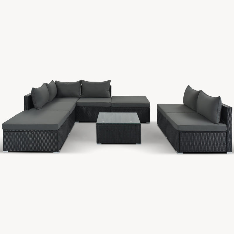 8-Pieces Outdoor Patio Furniture Sets, Garden Conversation Wicker Sofa Set, Single Sofa Combinable, Gray Cushions Black Wicker