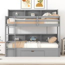Twin Size Bunk Bed With Built-In Shelves Beside Both Upper And Down Bed And Storage Drawer by HouseOfZazla