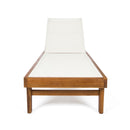 Outdoor Chaise Lounge With Acacia Wood Frame - White / Teak by HouseOfZazla