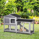 62" Wooden Rabbit Hutch, Bunny Cage, Pet Playpen House with Wheels, Run Box, No Leak Tray, and Ramp for Small Animals, Indoor/Outdoor Use, Light Gray