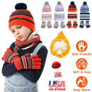 Winter Kids Knitted Hat Scarf Gloves 3Pcs Boys Girls Winter Warm Beanie Hat and Glove Scarf Set Beanie Neck Warmer Mittens for 4-7-Year-Old Kids