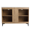 Elegant 48" Freestanding Bathroom Vanity With Double Resin Sink And Storage Rack Soft Close Doors - Imitative Oak