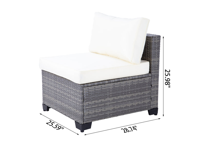 All-Weather 7-Piece Gray PE Wicker Patio Conversation Set with Beige Cushions and coffee table