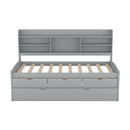Captain Bed With Built In Bookshelves, 3 Storage Drawers, And Trundle