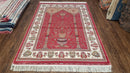 4 x 6 Silk Carpet Red, Traditional Oriental Rug 4x6, Flower Vase Columns, Turkish Rug New, High Quality, Bamboo Silk, Area Rug