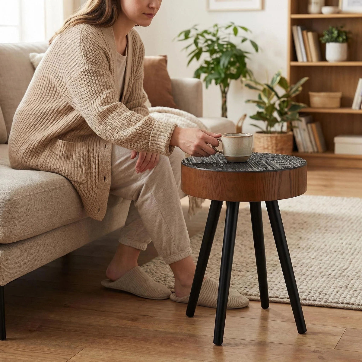Round Coffee Table With Carved Top For Living Room, photo 8 of 8