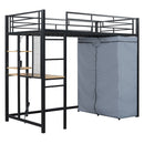 Loft Bed With Desk, Shelves, Power Outlet, LED Light And Wardrobe by Unique Piece Furniture