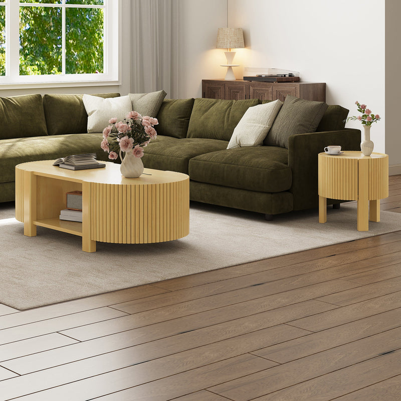 Oval Fluted Coffee Table with Storage for Living Room, photo 8 of 10