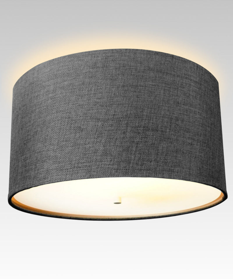 16"W Moderne Flush Mount Conversion Kit  Granite Gray Burlap Hardback Drum Lampshade