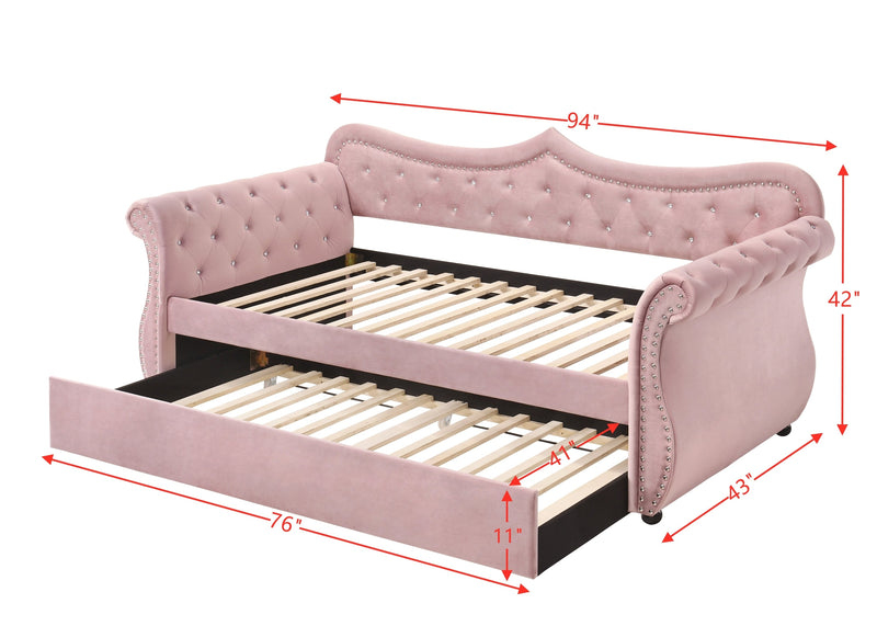 Adkins Daybed & Trundle, Pink Velvet