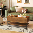 Rectangle Lift Top Coffee Table With Hidden Storage And Lower Shelf - Brown by HouseOfZazla