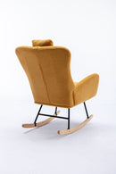 35.5 inch Rocking Chair, Soft Teddy Velvet Fabric Rocking Chair for Nursery, Comfy Wingback Glider Rocker with Safe Solid Wood Base for Living Room Bedroom Balcony (TURMERIC)