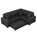 87.4"Sectional Sleeper Sofa with USB Charging Port and Plug Outlet,Pull-Out Sofa Bed with 3 Pillows, L-Shape Chaise for Living Room Small Apartment,Black