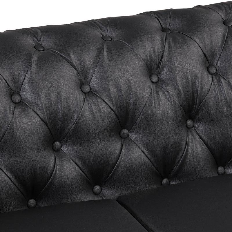 88.5" Modern Sofa Couch PU Upholstered Sofa with Sturdy Metal Legs, Button Tufted Back, 3 Seater Sofa Couch for Living Room, Apartment, Home Office, Black