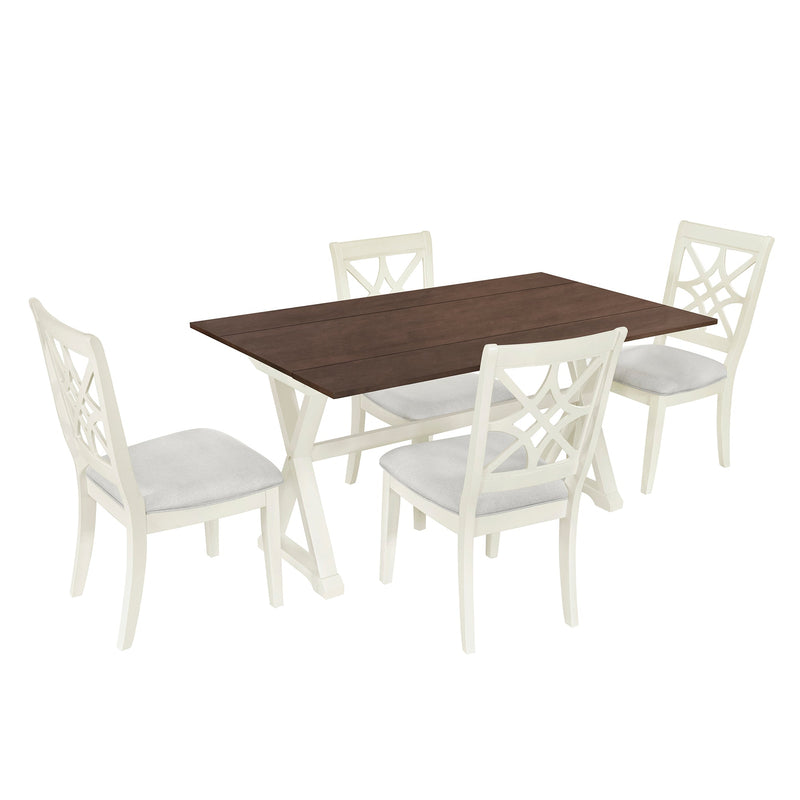 5-Piece 62x35.2inch Extendable Rubber Wood Dining Table Set with X-shape Legs,Console Table with Two 8.8Inch-Wide Flip Lids and Upholstered Dining Chairs, Beige