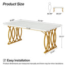 63" Modern Dining Table with Faux Marble Tabletop for 4-6 People