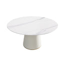Modern Artificial Stone Round Plywood Base Dining Table, Can Accommodate 8 People, (Not Including Chairs) - White / Beige by HouseOfZazla