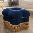 Ellen - Upholstered Clover Ottoman With Gold Bullion Fringe - Navy Blue by HouseOfZazla