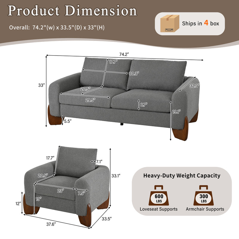 U_Style Modern 3-Piece Living Room Sofa Set, photo 4 of 10
