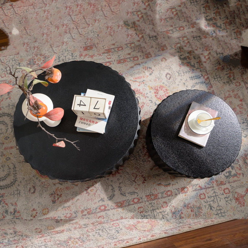 Black Scalloped Round Coffee Table Set, photo 2 of 9