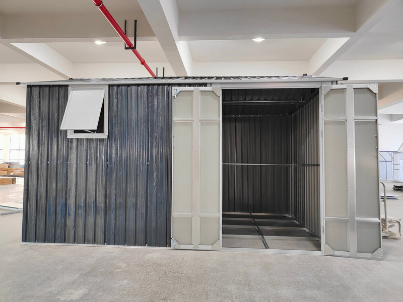 8x6 Ft Metal Outdoor Storage Shed with Window, Floor Base, Air Vents and Double Hinged Door