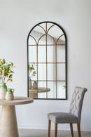 34x65.5' Arched Full-Length Mirror with Black and Gold Windowpane Design