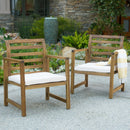 Outdoor Acacia Wood Club Chairs, 2-Piece Set - Natural Stained / White by HouseOfZazla