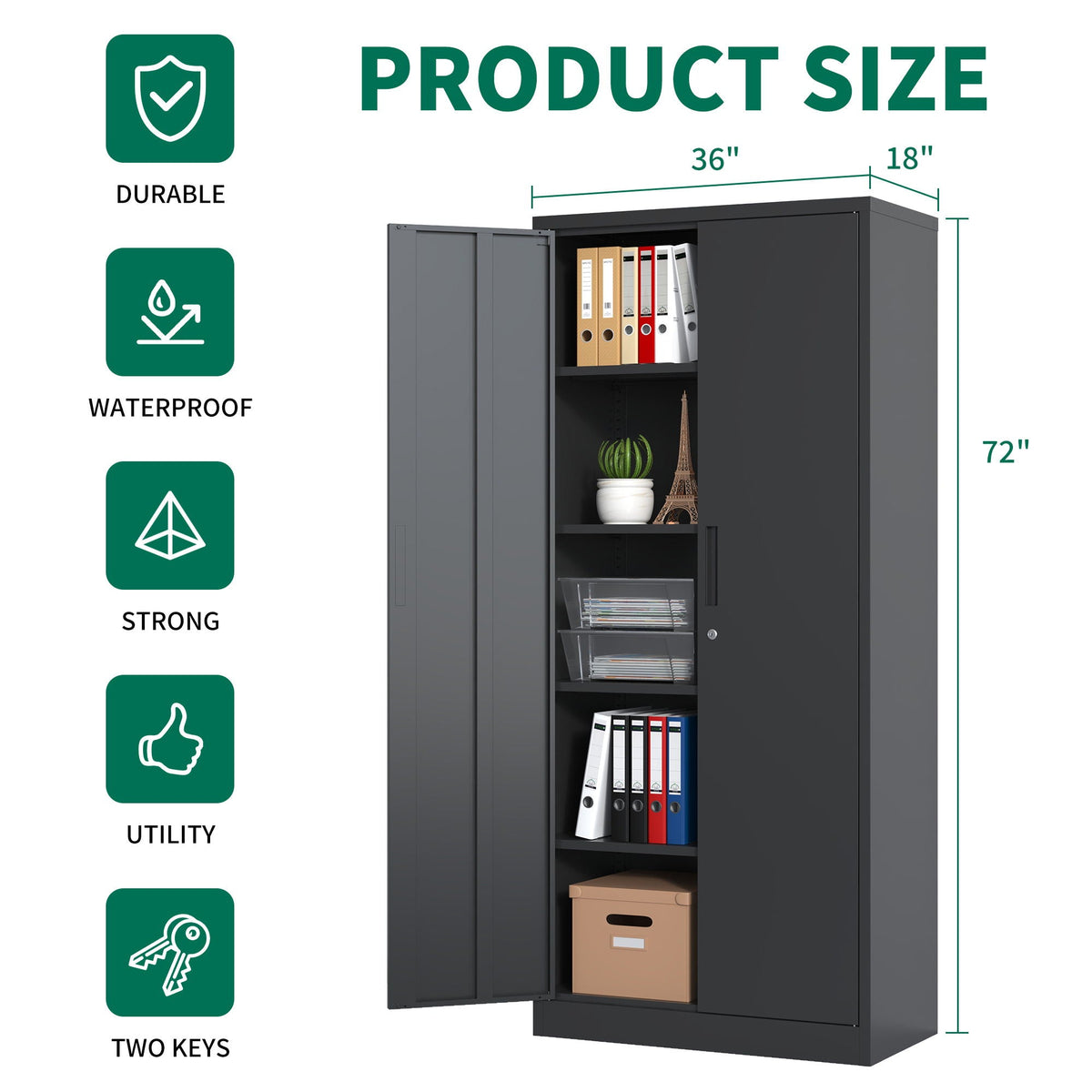 Heavy Metal Garage Storage Cabinet With Locking Doors, Steel, Adjustable Shelves, photo 32 of 34