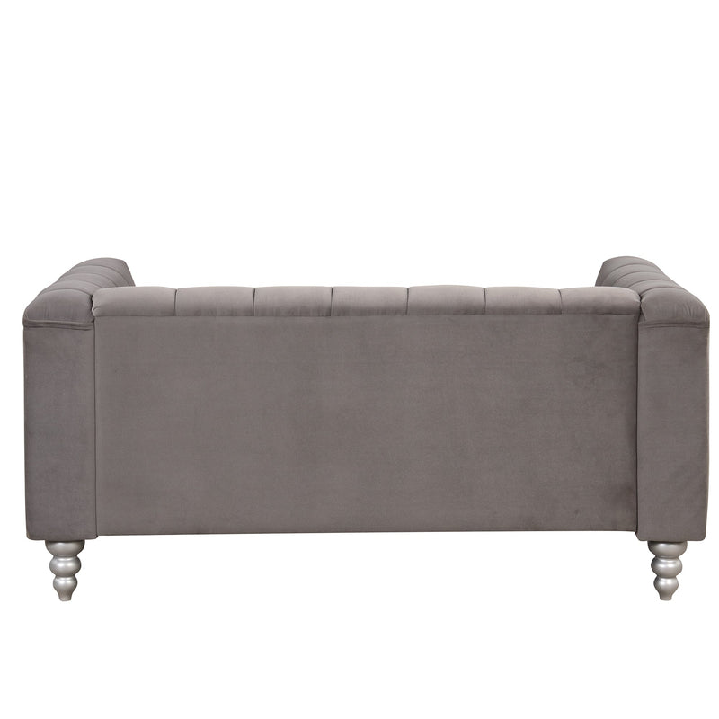 63" Modern Sofa Dutch Fluff Upholstered sofa with solid wood legs, buttoned tufted backrest,gray