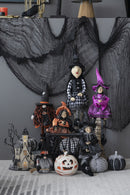 Standing Gnome With Banner & Spring Body, For Halloween Decor - Black / Orange / White