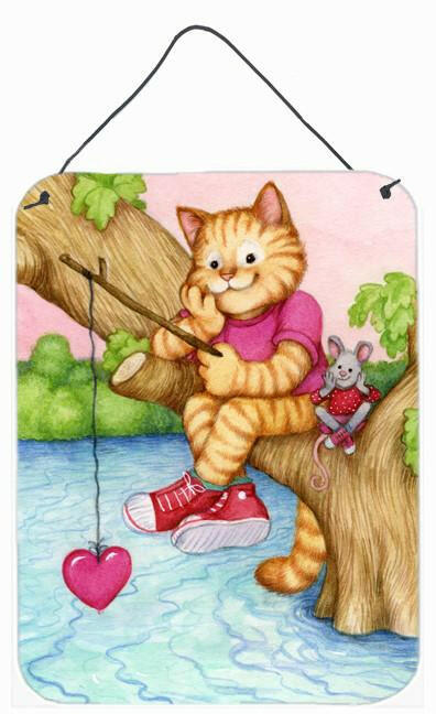 Valentine Cat Fishing For Love Wall or Door Hanging Prints CDCO0320DS1216