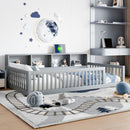 Twin Long Floor Bed With Storage Cabinets And USB Ports - Gray by HouseOfZazla
