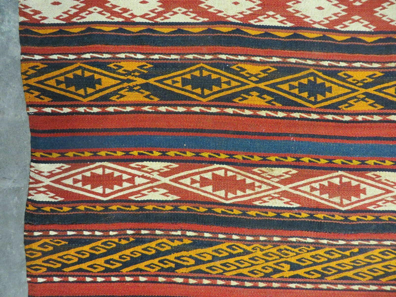 6' X 10' Antique 1930 Turkish Jajim Kilim Handmade Flat Weave Wool Rug Veg Dye
