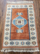 3x5 Handmade Vintage Turkish Area Rug Wool Kazak Carpet 3'1"x4'5" Red Beige