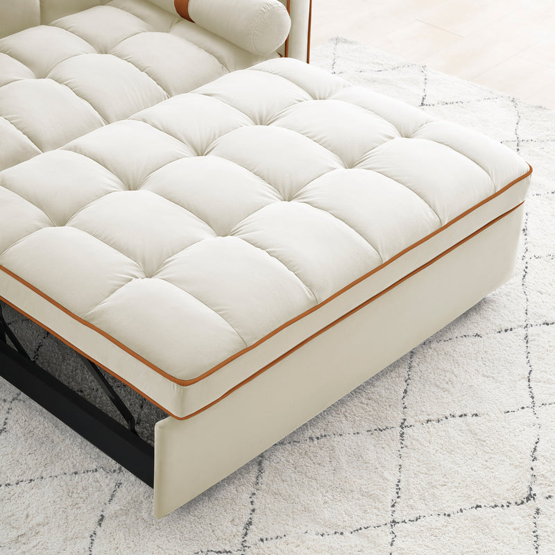 Sleeper Sofa Couch w/Pull Out Bed, 55" Modern Velvet Convertible Sleeper Sofa Bed, Small Love seat Sofa Bed w/Pillows & Side Pockets for Small Space, Living Room, Apartment,Beige