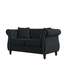 58.8" Chesterfield Sofa Black Velvet for Living Room, 2 Seater Sofa Tufted Couch with Rolled Arms and Nailhead for Living Room, Bedroom, Office, Apartment, two pillows
