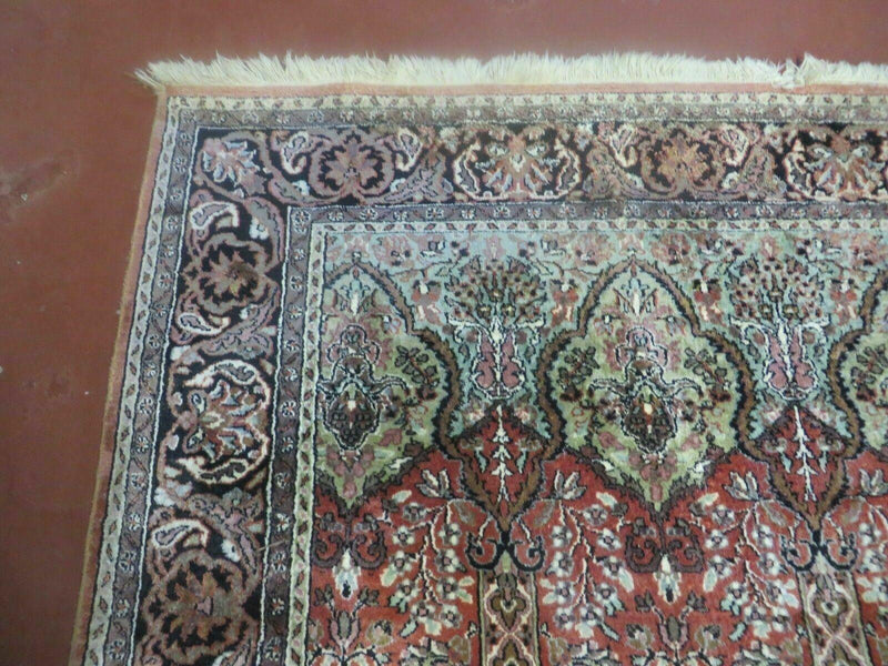 6' X 6' Vintage Handmade Fine Indian Silk Rug Kashmir Square Nice