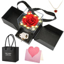 Preserved Red Real Rose with Heart Necklace Eternal Flowers Rose with Golden Necklace Gifts for Women Mom Wife Girlfriend Grandma on Valentine Mother