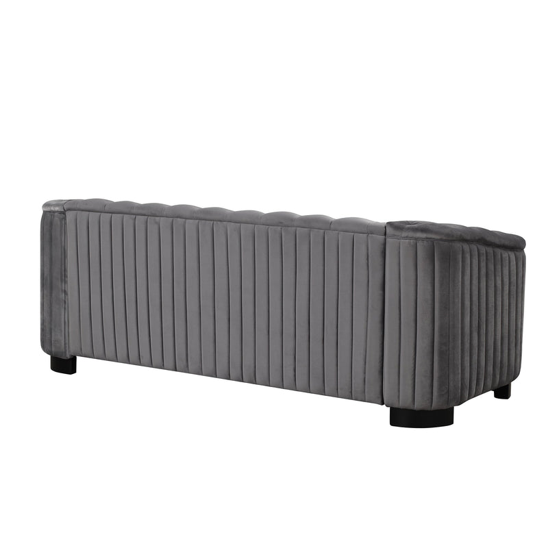 82" Mid Century Modern Sofa with Rubber Wood Legs, Velvet Upholstered Sofa Couch, Sofa with Thick Removable Seat Cushion, 3 Seater Sofa Couch for Living Room, Gray