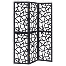 3 Panel Folding Screen With Mosaic Cutout Design - Black