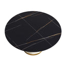 59.05" Modern Artificial Stone Round Carbon Steel Base Dining Table, Can Accommodate 6 People - Black / White by HouseOfZazla