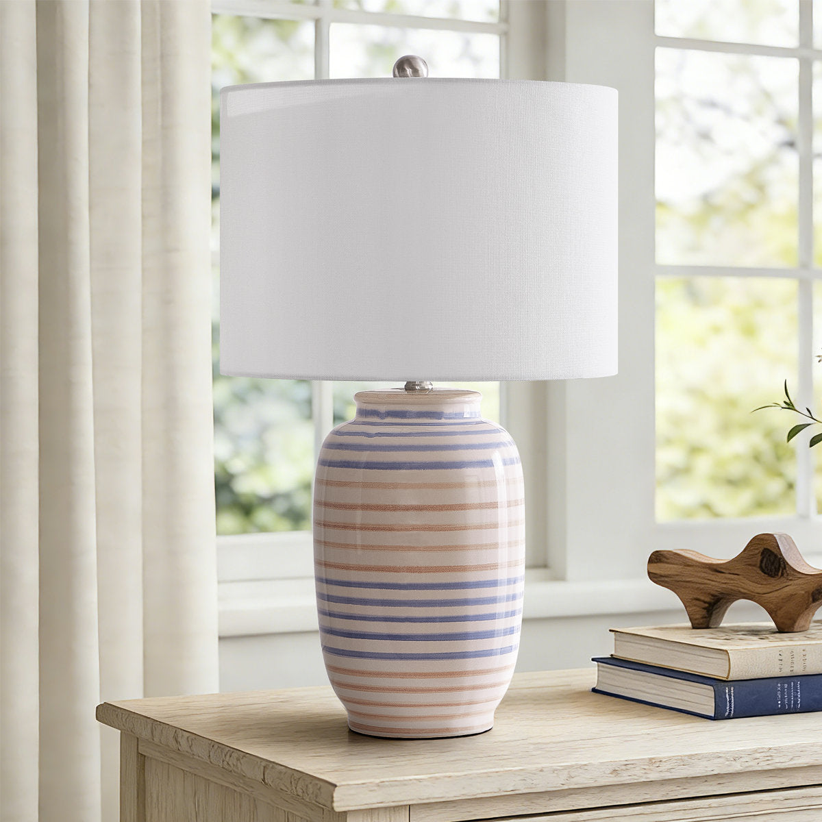 Modern Ceramic Table Lamp, 25 Inches, White with Linen Shade, photo 5 of 5