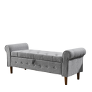 62" Bedroom Tufted Button Storage Bench, Linen Upholstered Ottoman, Window Bench, Rolled Arm Design for Bedroom, Living Room, Foyer (Beige)