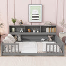 Full Floor Bed with Side Bookcase, Shelves, Guardrails