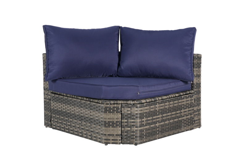 8 Piece Outdoor Patio Sofa Set, Sectional L- Shaped Patio Furniture Wicker Patio Conversation Set with Curved Sofa  Ottoman & Glass Top Table for Backyard Poolside