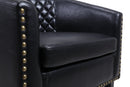 accent Barrel chair living room chair with nailheads and solid wood legs Black pu leather